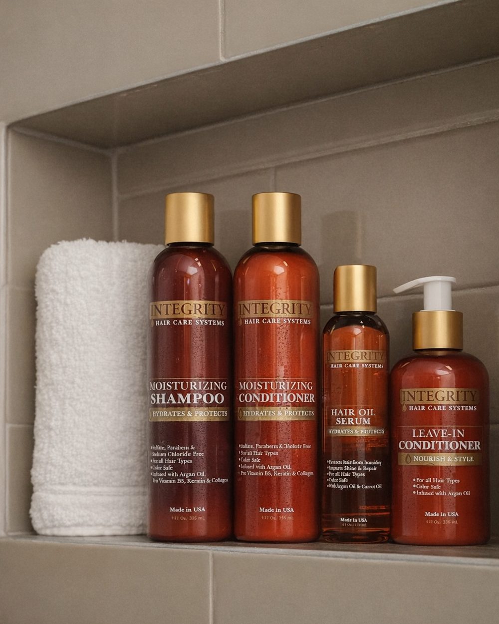 Integrity products on a shower shelf